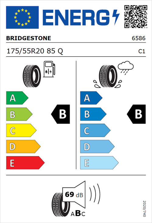 Tyre Label for Bridgestone Ecopia EP500 175/55R20 85Q